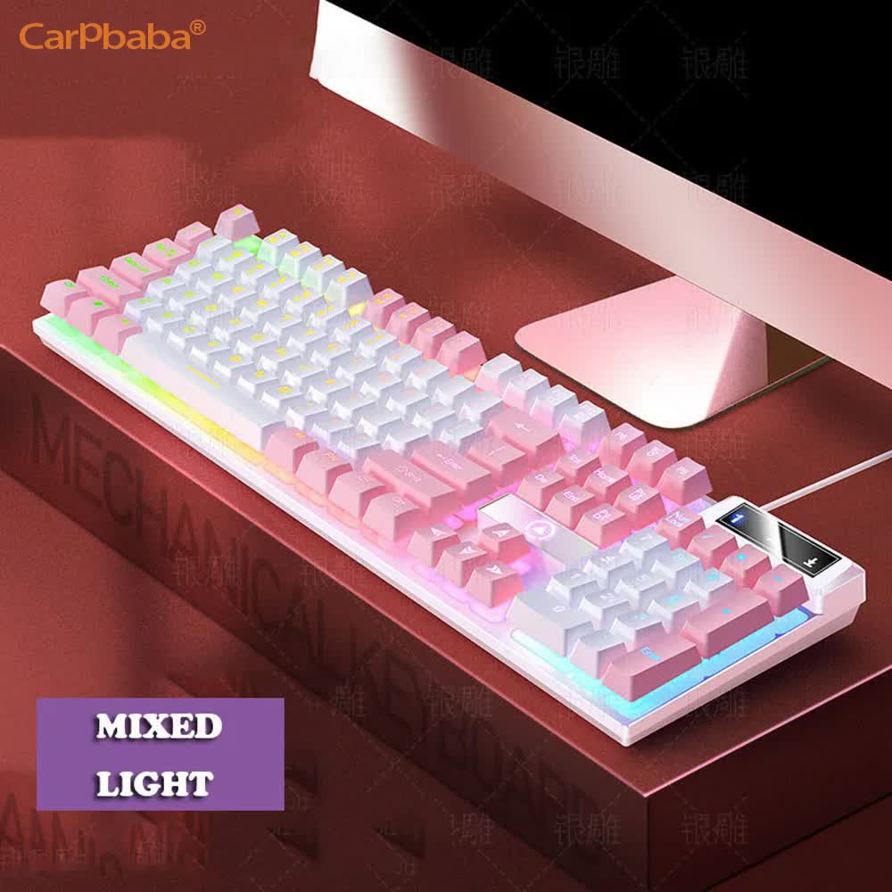 Pc Gaming Pink - Carpbaba K500 104 キー USB 有線ゲーミングキーボードカラーバックライト付きメカニカルハンドフィールキーボードコンピュータラップトップ