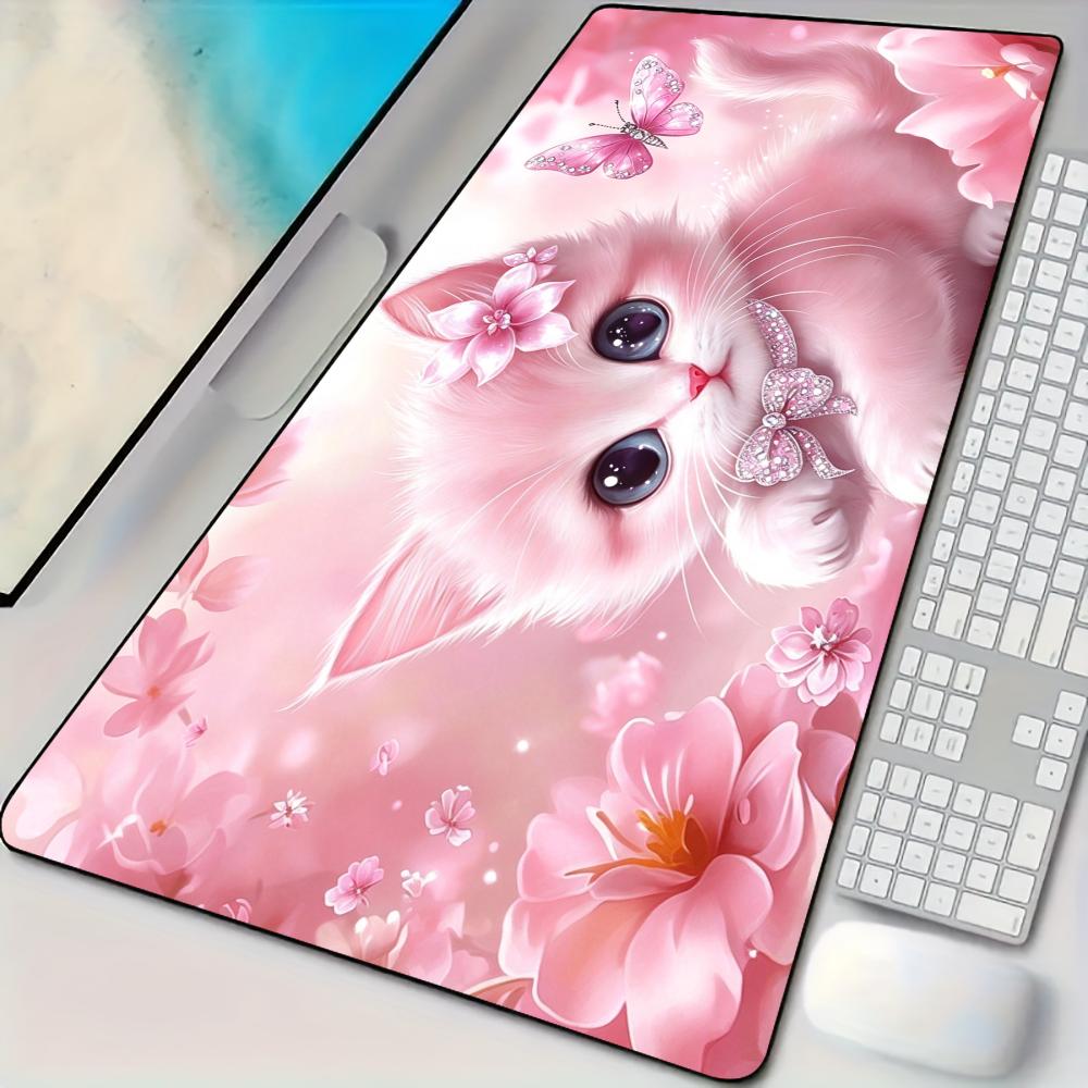 Pc Gaming Pink - 夢のようなピンク色の猫のイラストが描かれたマウスパッド。デスクマット、大型コンピューター用、オフィス用、XXLサイズ、ゲーマー向け、PCアクセサリー、キーボードマット、マウスパッド。